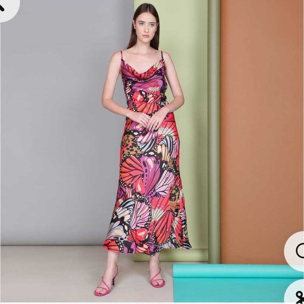 Bl-nk Anthropologie Midi Maxi Cowl Neck Dress Large Butterfly Boho Fairy‎ Dainty